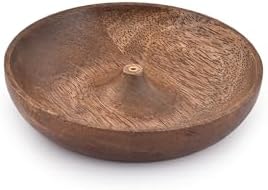 SAMHITA Bol d'encens rond en bois, porte-encens, récupérateur de cendres pour décoration de maison, bureau, club, aromathérapie (12,7 x 12,7 x 2,5 cm) - Image 3
