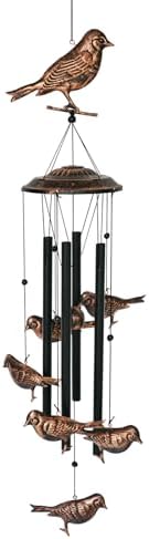 Blessedland oiseaux carillons-4 tubes créux en métal -Wind Bells et oiseaux wind chime avec s crochet coulet Interieur et extérieur noir, cuivre l 36x dia.4.72 Pouces