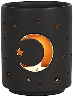 Petit photophore élégant en céramique Noire avec découpe Lune Mystique – 7 cm x 6 cm (1 pièce) – Design accrocheur, matériau Robuste – Idéal pour Votre Maison et Votre Bureau