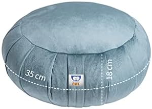 Chouette sensorielle coussin de méditation yoga zafu en velours rempli de grains de sarrasin rond hauteur d'assis 18 cm diamantre 35 "2,5 kg vert bouddhiste - Image 3