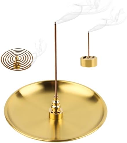UKOFEW Porte Encens 3 en 1,Bruleur Encens en Laiton,Porte d'Encens Bâton avec Récupérateur de Cendres de 14CM pour Maison Bureau Yoga Salle