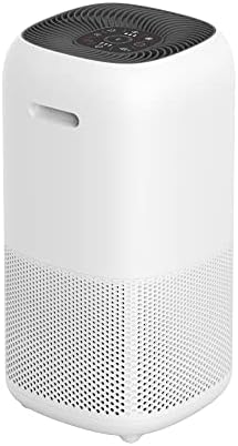 Amazon Basics - Purificateur d'Air, Couvre 48 m², filtre True Hepa, Élimine 99,97% des allergènes (Poussière, Fumee, Pollen), Capteur Intelligent de la Qualité de L'Air, Prize Europeenne, Blanc, Blanc
