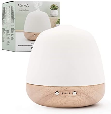 PRANAROM - Diffuseur CERA Huiles Essentielles Ultrasoniques - Bois Céramique - Diffusion Atmosphérique - Lumière d'ambiance – Idéal Relaxation Méditation - Réservoir 180ml