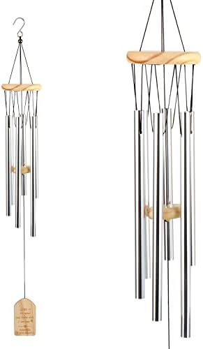 Carillon A Vent Exterieur Carillon à Vent de Jardin Avec 6 Tube Aluminium En Métal Carillon éoliens Nature Mélodieux pour Jardin Maison Patio Balcon Décoration (Argent)