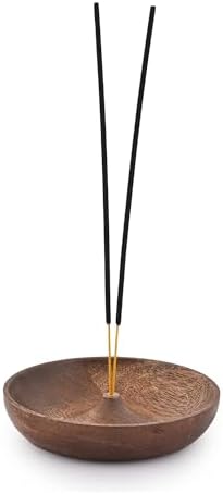 SAMHITA Bol d'encens rond en bois, porte-encens, récupérateur de cendres pour décoration de maison, bureau, club, aromathérapie (12,7 x 12,7 x 2,5 cm)