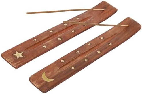 RDNKVB 2pcs Porte encens en bois motif étoile et lune planche d'encens en porte encens à d'encens méditation yoga