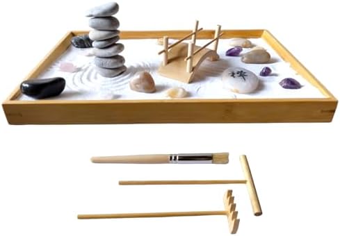 NATURALTOUCH Kit de jardin zen miniature japonais sur le thème de la pierre naturelle - Fabriqué en matériaux naturels dans un emballage respectueux de l'environnement - Idéal pour la méditation, la