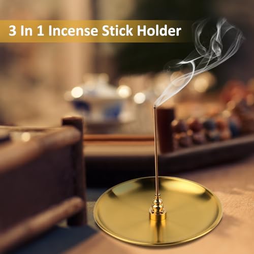 UKOFEW Porte Encens 3 en 1,Bruleur Encens en Laiton,Porte d'Encens Bâton avec Récupérateur de Cendres de 14CM pour Maison Bureau Yoga Salle - Image 7