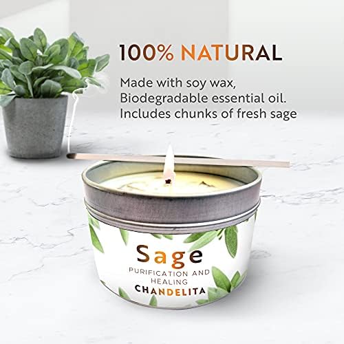 CHANDELITA Bougie D'aromathérapie Parfumée à la Sauge Pure pour la Bénédiction, Feuilles de Sauge, à la Cire de Soja pour la Purification, la Relaxation, la Méditation, la Guérison des Chakras - Image 5