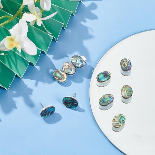 Benecreat 10 PCS Cabochon Coquille d'Ormeau, Cabochons en Coquille de Paua Naturelle, Pièces de Monnaiie Ovales, Résultats pour la décoration Artisanale, Fabrication de Bijoux Bricolage, 14.5x10.5x3mm - Image 5