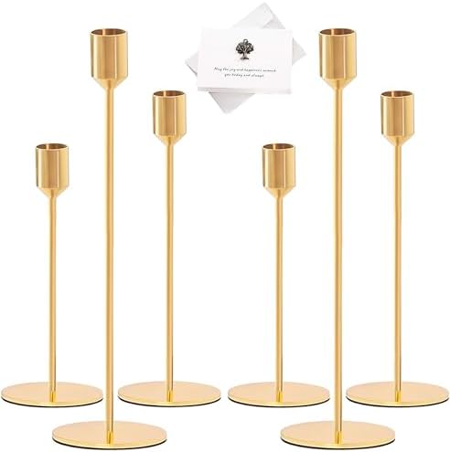 Tavada Chandelier Bougeoir Dorés, Lot de 6 Bougeoir Chandelier, Chandelier de Mariage DiffFérentes Tailles, Rétro Métal Porte-Bougie Conique pour mariage Noël Aux Chandelles Dîre Banquet