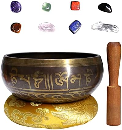 Bol chantant, MKNZOME 3.15'' bol chantant tibétain fabriqué à la main avec pierres de chakra Bol sonore de méditation pour thérapie sonore tibétaine,guérison, yoga, Soulagement de Stress et Anxiété