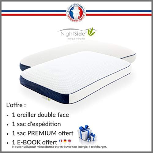 NightSide® Oreiller à mémoire de forme Premium. Coussin anti-transpirant adapté aux douleurs cervicales. Housse bambou hypoallergénique, double face. Oreiller ergonomique cervical modèle: moyen/moyen - Image 2