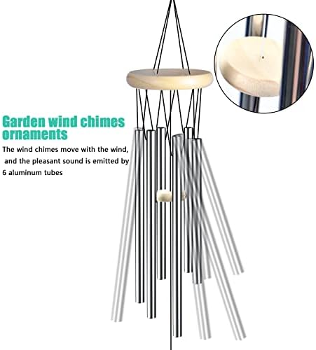 Pinsheng Carillon à Vent, Carillons éoliens Extérieur Intérieur avec 6 Tubes en Aluminium, Carillons de Vent Décoratifs en Métal pour Jardin Maison Patio Balcon (Argent) - Image 4