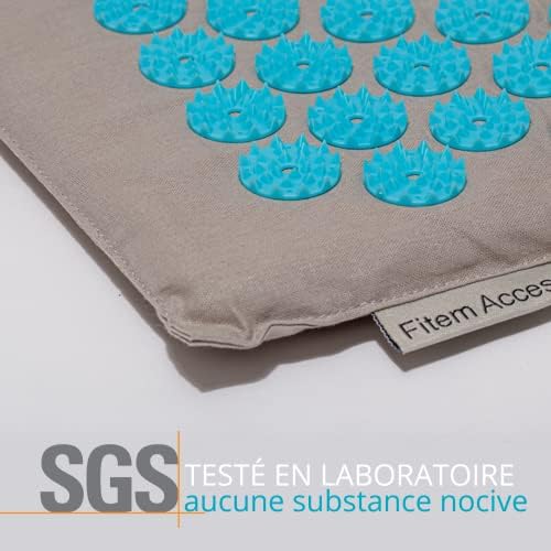 Fitem - Kit d'acupression - Relaxation Musculaire - Tapis, Coussin Fleur, Sac, Boule de Massage, Soulage douleurs Dos et Cou. (gris-turquoise) - Image 6