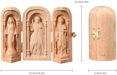 MSUIINT Boîte de Sainte Famille Portative D'église Portative Sculptée à la Main, Autel Catholique en Bois pour la Maison, Petite Boîte en Bois Sculptée à la Main Cadeau Religieux D'autel(Brun) - Image 8