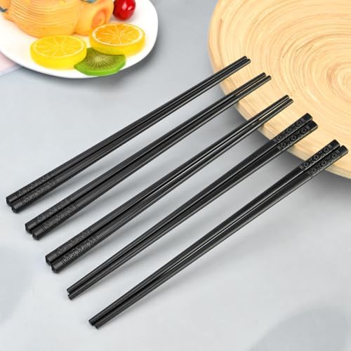 AMFUN 5 Paires Baguettes Chinoises, 24cm Baguettes Alliage Acier Inoxydable, Réutilisable Baguette en Métal avec Motif Fleur de Cerisier, pour Maison Cuisine Hôtel - Image 3