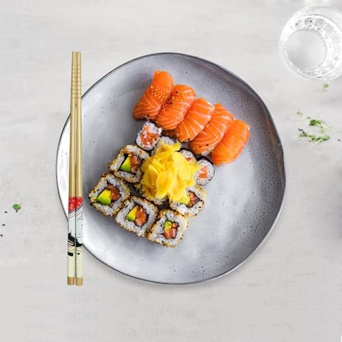 ZFYQ Set de Baguettes, 5 Paires de Baguettes Imprimé Style Japonais Baguettes en Bambou Naturel dans Boîte Cadeau Noire Faite à la Main, Ménage Restaurant Baguettes en Bois - Image 5