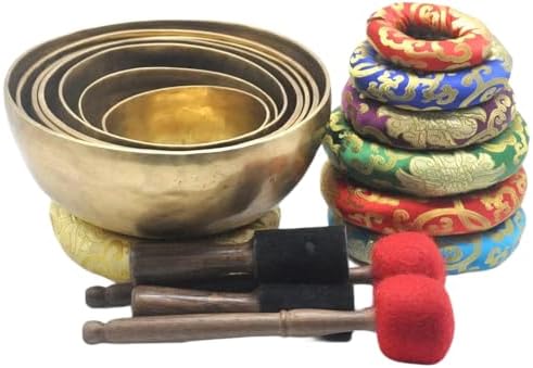 CRAFTS STUDIO Lot de 7 bols chantants tibétains de guérison des chakras, martelés à la main, 7 chakras différents - Image 4