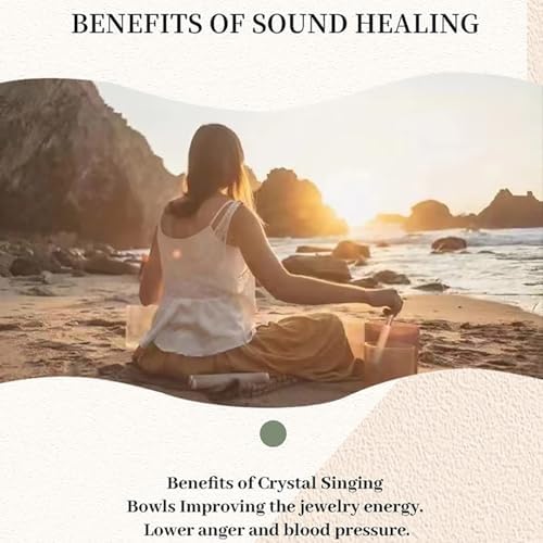 Lot De 7 Bols Chantants en Cristal De 20,3 À 35,6 Cm – Blanc Naturel, Ensembles De Chakras De Bol Sonore Bol Tibétain pour Yoga, Méditation avec Étui De Transport Robuste - Image 2