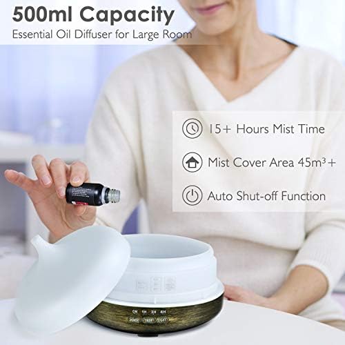 SALKING Diffuseur d'Huile Essentielle, 500ml Ultrasonique Diffuseur Huiles Essentielles Electrique, Humidificateur d'air avec 7-Couleurs Changeantes Arrêt Automatique pour Chambre/Spa/Yoga/Massage - Image 6