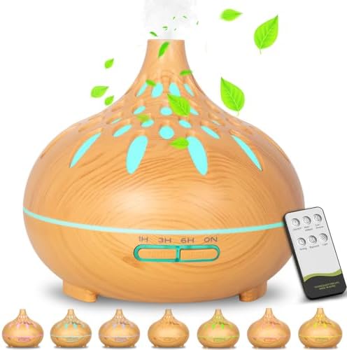 RDDAIPE Diffuseur Huiles Essentielles,500ml Ultrasonique Diffuseur D'huiles Essentielles,7 LED Diffuseur Parfum Electrique avec Télécommande, Diffuseur Arômes Humidificateur Aromathérapie pour Maison