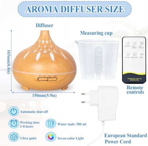 RDDAIPE Diffuseur Huiles Essentielles,500ml Ultrasonique Diffuseur D'huiles Essentielles,7 LED Diffuseur Parfum Electrique avec Télécommande, Diffuseur Arômes Humidificateur Aromathérapie pour Maison - Image 8