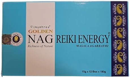 Vijayshree Golden Nag Reiki Energy Bâtonnets d'encens aromatiques, 12 x 15 g, apaisants et relaxants, pour yoga, méditation, rituels spirituels naturels et de qualité supérieure Kajal
