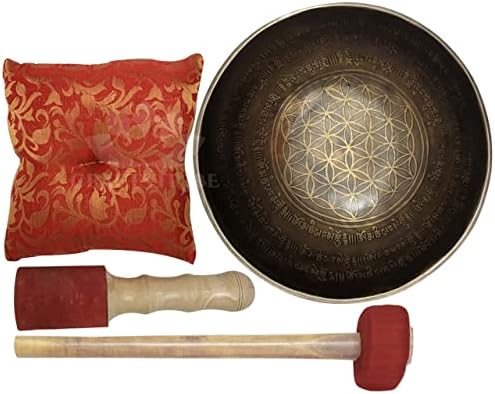 CRAFTSTRIBE Grand bol chantant tibétain martelé à la main de 28 cm avec millet et coussin en soie - Image 3