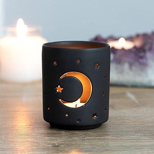 Petit photophore élégant en céramique Noire avec découpe Lune Mystique – 7 cm x 6 cm (1 pièce) – Design accrocheur, matériau Robuste – Idéal pour Votre Maison et Votre Bureau - Image 2