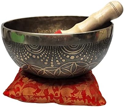 CRAFTSTRIBE Grand bol chantant tibétain martelé à la main de 28 cm avec millet et coussin en soie - Image 2