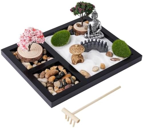 Bosreroy Kit de Jardin Zen - Mini décoration de méditation authentique pour Bureau, Cadeau de relaxation Avec Outils en Bambou, Accessoires Zen pour la Maison et le Bureau
