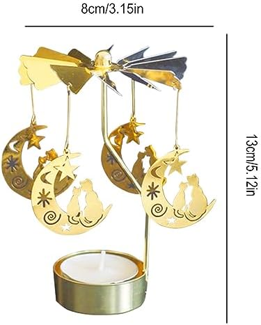 Carrousel Bougies Photophore Bougeoir Tournant Bougeoirs Chat sur Lune Rotatif Photophore Bougeoir pour Noël Décoration De Mariage - Image 7