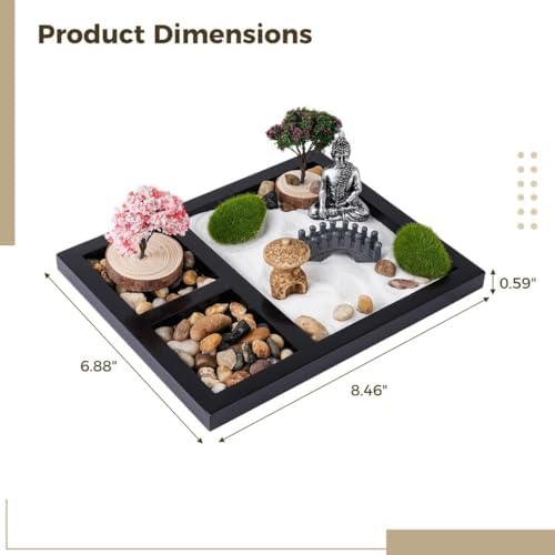 Bosreroy Kit de Jardin Zen - Mini décoration de méditation authentique pour Bureau, Cadeau de relaxation Avec Outils en Bambou, Accessoires Zen pour la Maison et le Bureau - Image 2