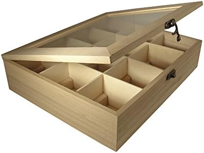 Rayher 6241500 Boite à Thé en Bois à 12 Compartiments - Boite de Rangement pour Vos Condiments, Sachets de Thé, épices, café en dosettes - Boite à Bois à Décorer Idéale pour Toute Décoration Créative
