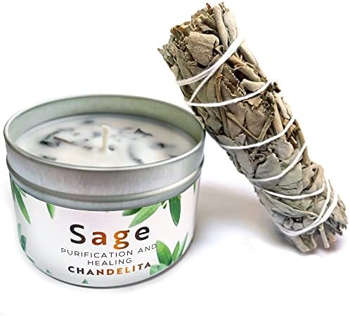Chandelita Sauge Blanche Purification A Bruler en Deux Formats - Encens Sauge Blanche Purification - Sauge À Bruler - Baton De Sauge Blanche Purification A Bruler - avec Feuille De Sauge - Smudge