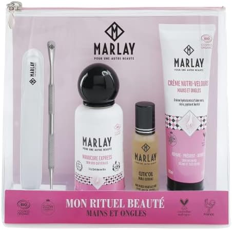 Marlay Cosmetics - Trousse Mon Ritual Beauté - Coffret Cadeau Femme - Crème Mains, Lotion Ongles & Huile Circules - Soin Manucure - Kit Beauté Idee Cadeau - Fabrique en France