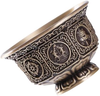 Bol traditionnel tibétain porte-bonheur huit symboles offrant une tasse en cuivre massif pour eau bénite, fournitures rituelles bouddhistes