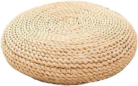 Yusat Coussin rond en paille, tapis de sol Tatami rond épais, pour la maison, le fitness, le yoga, la méditation, tapis de sol rembourré en soie, tapis de yoga, kaki 40 x 40 cm