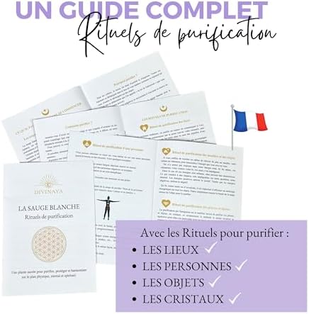 DIVINAYA Coffret 3 bâtons de Sauge Blanche à bruler, 1 Coquille d'Ormeau, 1 Plume, 1 Trépied, Sable et 1 Livret Rituels de Purification, Maison, Méditation. Qualité Premium. Cadeau Spirituel et Zen. - Image 5