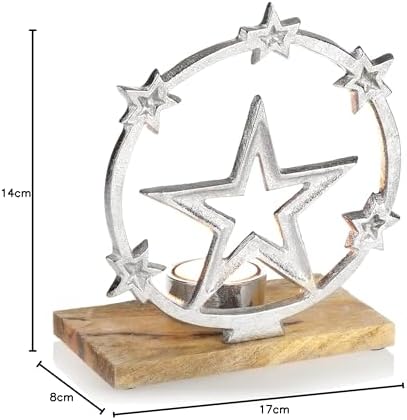 com-four® Photophore avec Motif étoile - Bougeoir de Noël avec Socle en Bois - Bougeoir de Noël décoratif - Décoration de Noël (Étoile avec Socle) - Image 7