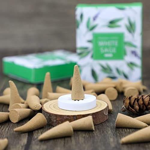 Scentorini Cônes d'Encens, assortiment Encens Cone 120pcs, Sauge Blanche Parfum Cons, AVEC Support de Blesons d'Ences - Image 5