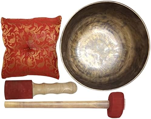 CRAFTSTRIBE Grand bol chantant de l'Himalaya martelé à la main de 20,3 cm avec maillet et coussin en soie - Image 5