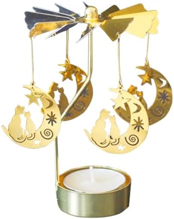 Carrousel Bougies Photophore Bougeoir Tournant Bougeoirs Chat sur Lune Rotatif Photophore Bougeoir pour Noël Décoration De Mariage