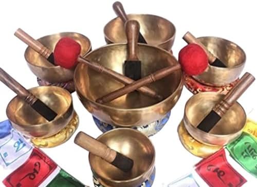 CRAFTS STUDIO Lot de 7 bols chantants tibétains de guérison des chakras, martelés à la main, 7 chakras différents