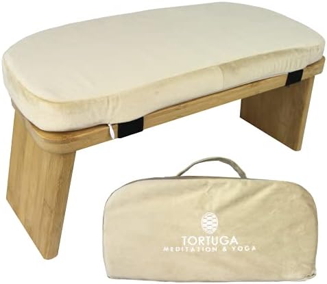 Tortuga - Banc de méditation - 100% Bambou Biologique - 46x18x15cm - Crème - Pack Complet: Sac de Transport, Coussin Confortable - Tabouret de méditation Ergonomique Pliable - Améliore la Posture