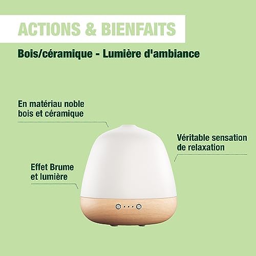 PRANAROM - Diffuseur CERA Huiles Essentielles Ultrasoniques - Bois Céramique - Diffusion Atmosphérique - Lumière d'ambiance – Idéal Relaxation Méditation - Réservoir 180ml - Image 3