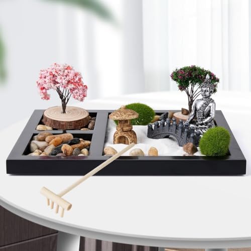 Bosreroy Kit de Jardin Zen - Mini décoration de méditation authentique pour Bureau, Cadeau de relaxation Avec Outils en Bambou, Accessoires Zen pour la Maison et le Bureau - Image 3
