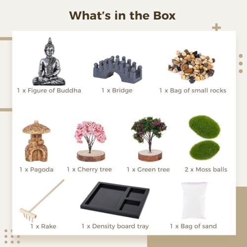 Bosreroy Kit de Jardin Zen - Mini décoration de méditation authentique pour Bureau, Cadeau de relaxation Avec Outils en Bambou, Accessoires Zen pour la Maison et le Bureau - Image 7
