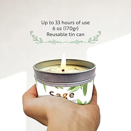 CHANDELITA Bougie D'aromathérapie Parfumée à la Sauge Pure pour la Bénédiction, Feuilles de Sauge, à la Cire de Soja pour la Purification, la Relaxation, la Méditation, la Guérison des Chakras - Image 4